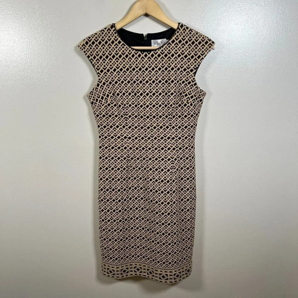 Eliza J Sheath Dress Size 4 Geometric Brown Knee Length Work Office Career Event - Picture 1 of 10